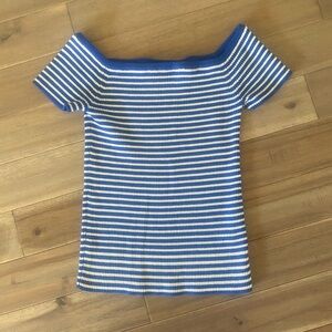 Madewell Off-Shoulder Blue and White Striped Tee